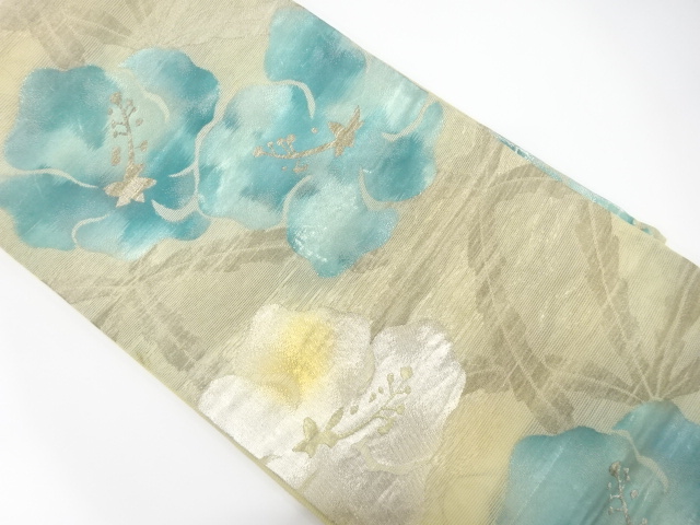 JAPANESE KIMONO / ANTIQUE FUKURO OBI FOR SUMMER / SILK / WOVEN FLOWER